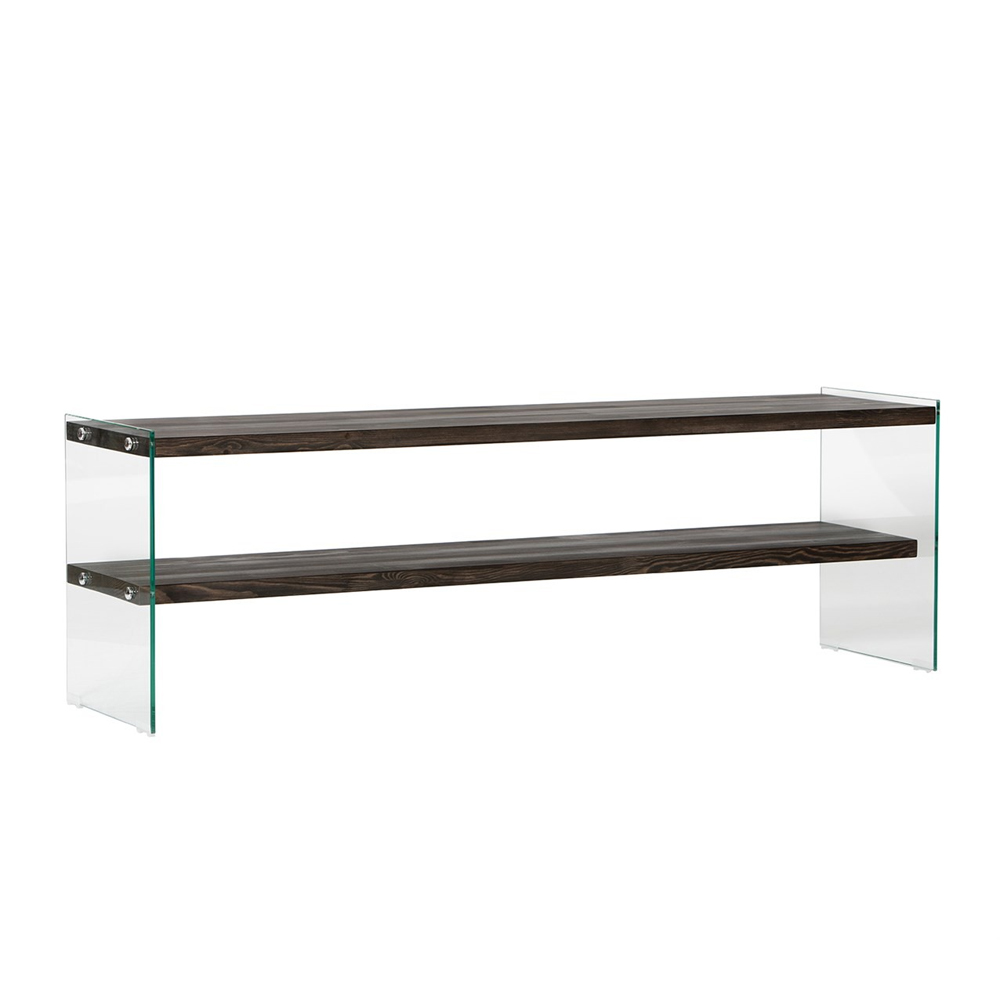 Zerano Tempered Glass Frame TV Stand With 2 Solid Wood Anthracite Shelves