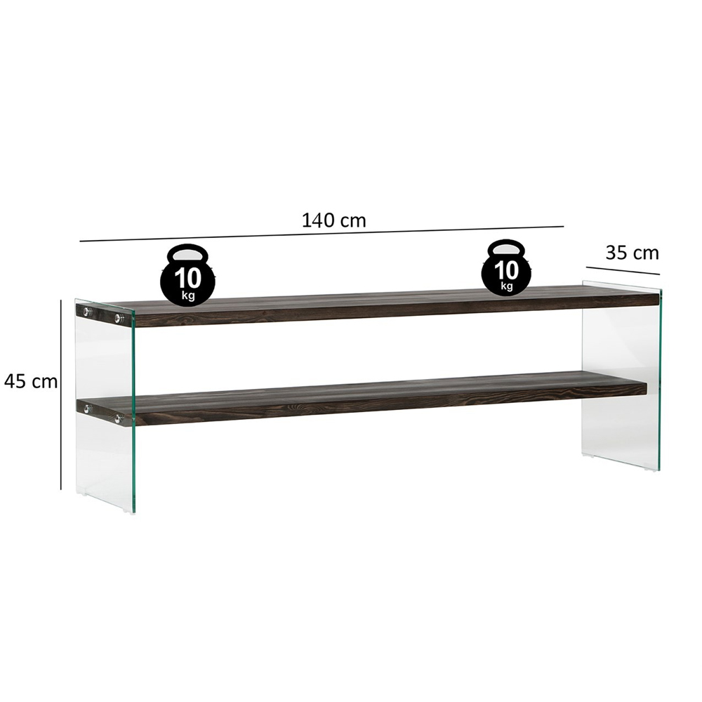 Zerano Tempered Glass Frame TV Stand With 2 Solid Wood Anthracite Shelves