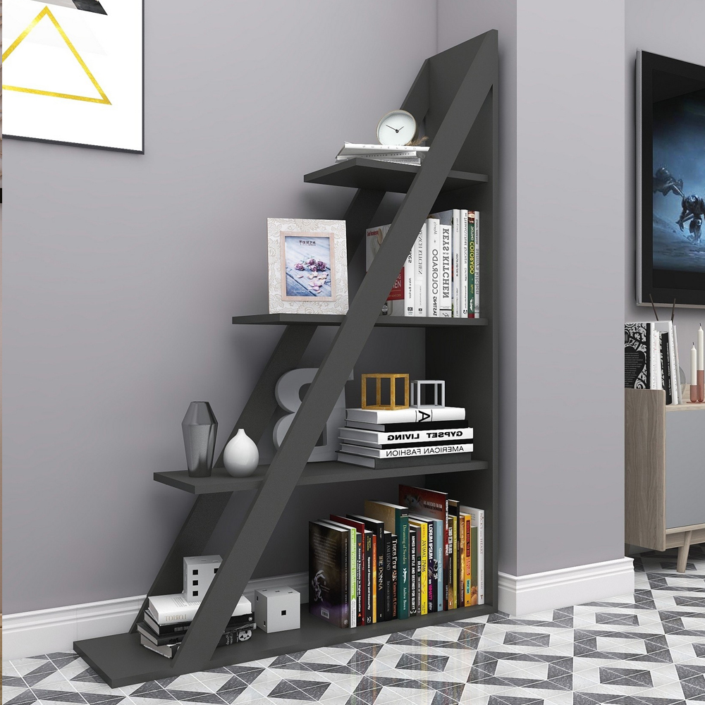 Statira Wooden Bookcase With 4 Shelves In Anthracite