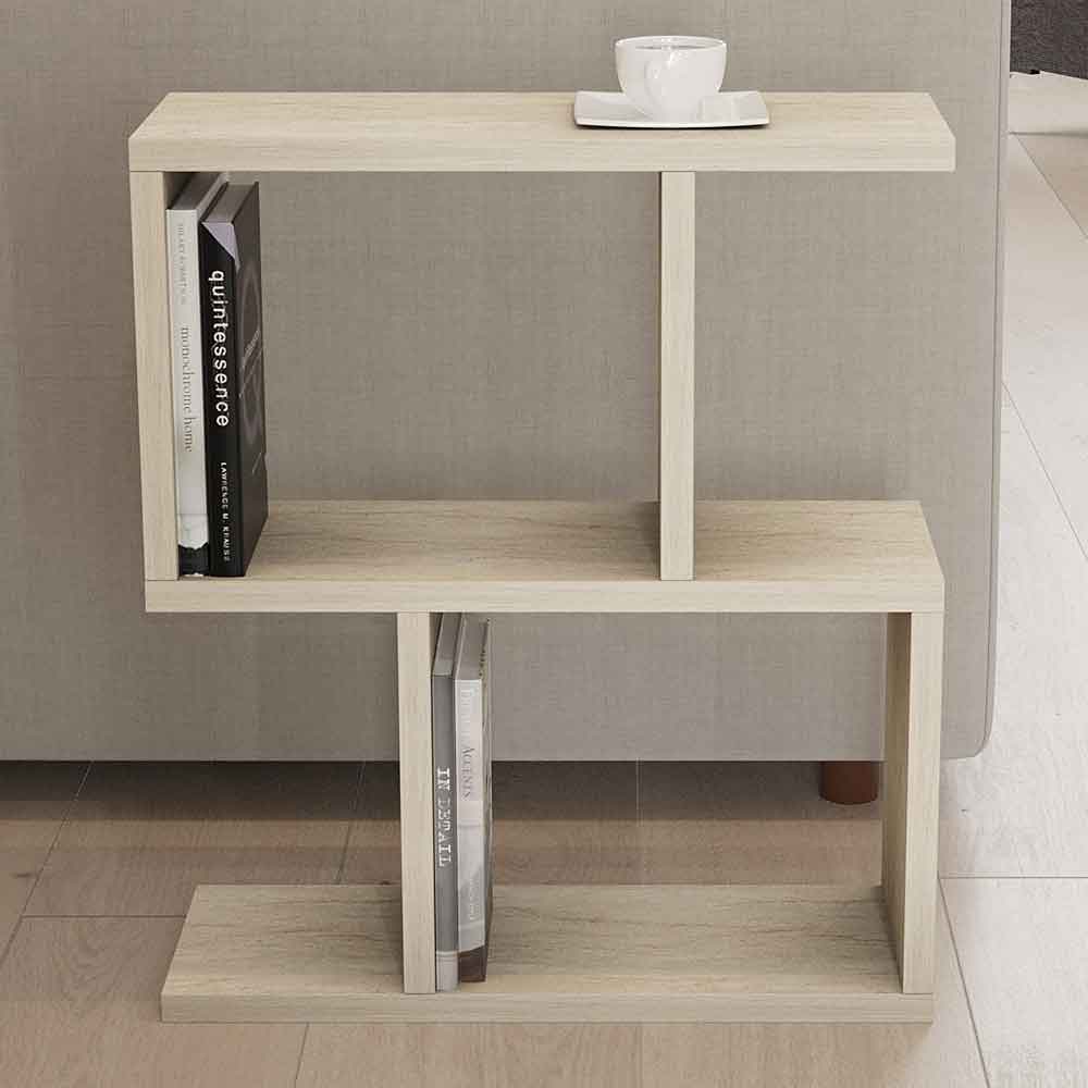 zet Wooden Side Table in Travertine Marble Effect