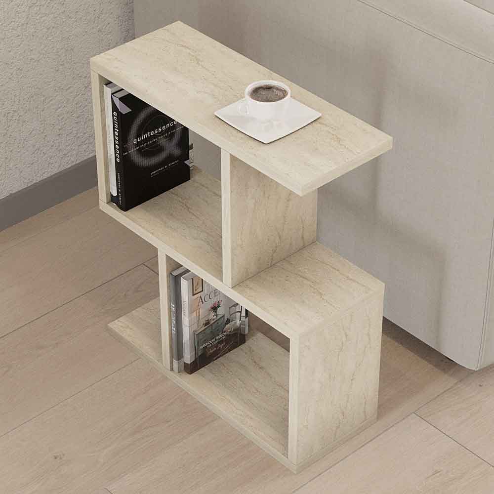 zet Wooden Side Table in Travertine Marble Effect