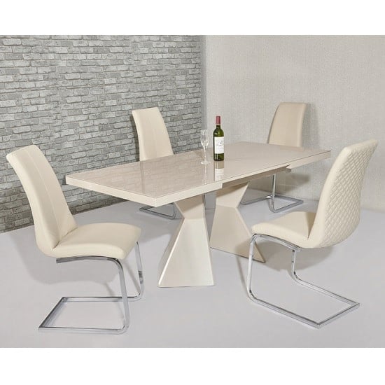Zeta Extendable Glass Dining Set In Cream Gloss 6 Orly Chairs Furniture In Fashion