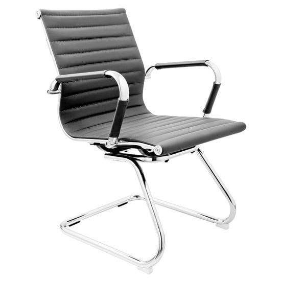 Read more about Zexa faux leather dining chair in grey with chrome metal legs