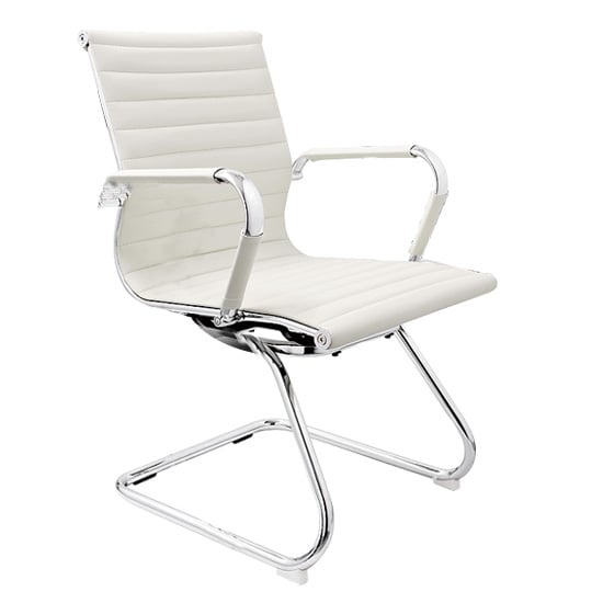 Photo of Zexa faux leather dining chair in white with chrome metal legs