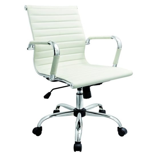 Zexa Faux Leather Office Chair In White, White Leather And Chrome Office Chairs