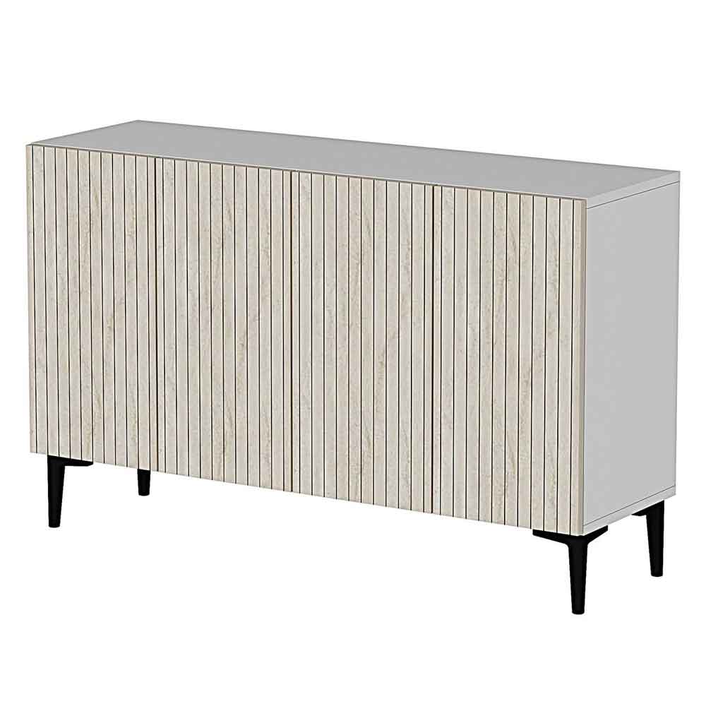 Zeynep Wooden Sideboard with 4 Doors in White and Travertine Marble Effect