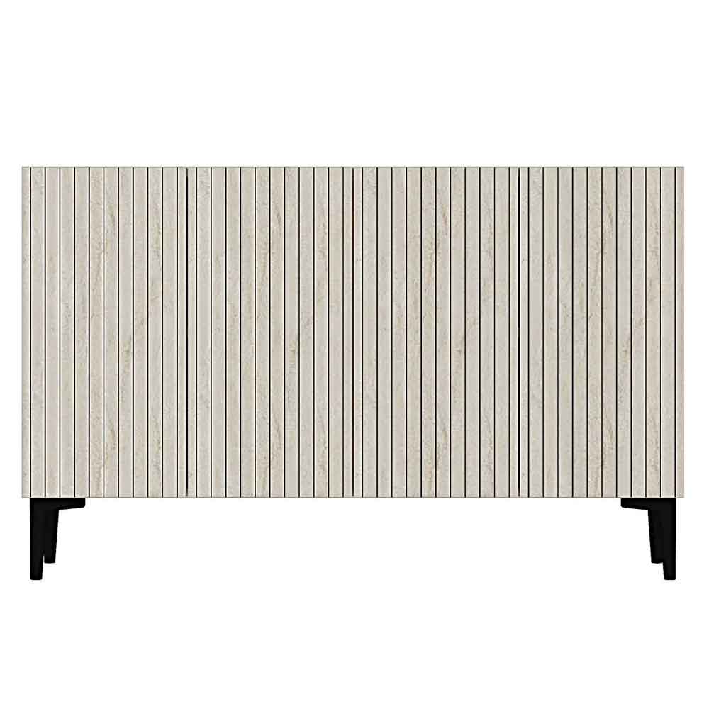 Zeynep Wooden Sideboard with 4 Doors in White and Travertine Marble Effect