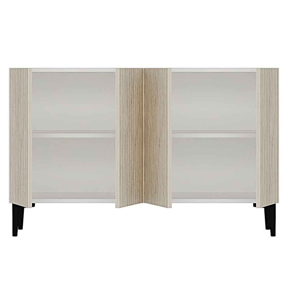 Zeynep Wooden Sideboard with 4 Doors in White and Travertine Marble Effect