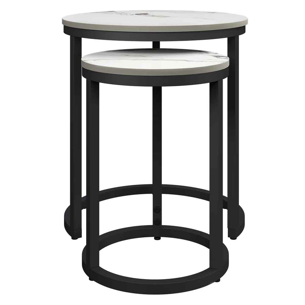 Zillah Round Ceramic Top Set Of 2 Side Table in White