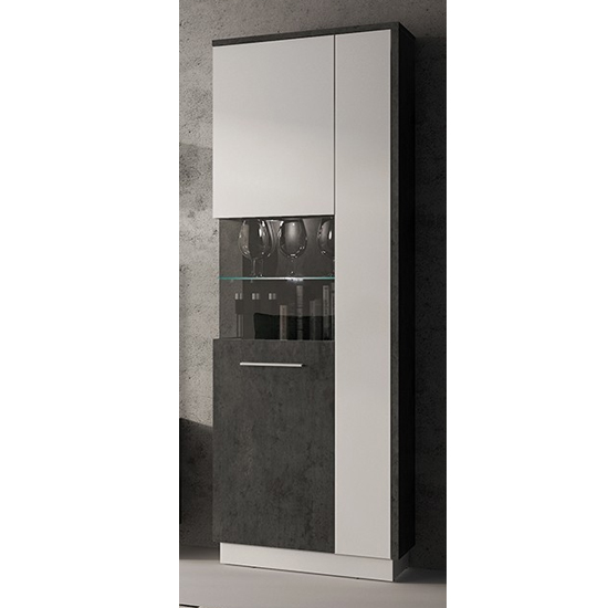 Zinger LED Left Handed Wooden Display Cabinet In Grey And White