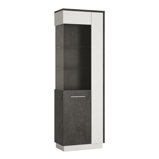 Product photograph of Zinger Left Handed Glass Display Cabinet In Grey And White from Furniture in Fashion