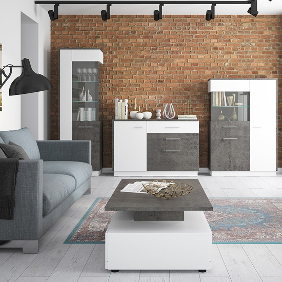 Zinger Right Handed Wooden Display Cabinet In Grey And White