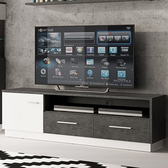 Read more about Zinger wide wooden tv stand in slate grey and alpine white