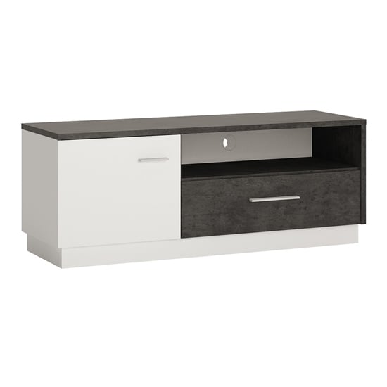 Photo of Zinger wooden tv stand in slate grey and alpine white