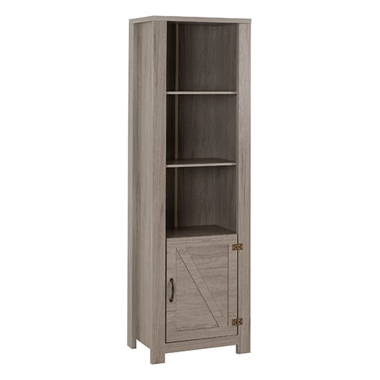 Zino Wooden Bookcase With 1 Door In Grey Wood Grain