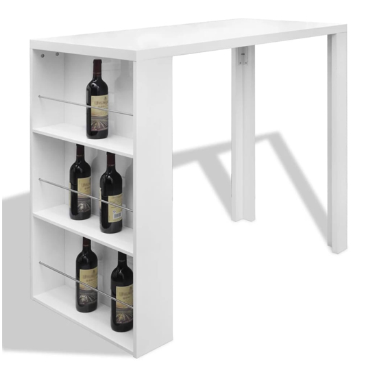 Zion High Gloss Bar Table With Wine Rack In White Furniture in Fashion