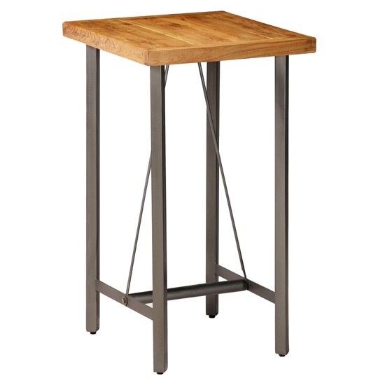 Ziva 60cm Wooden Bar Table With Steel Frame In Brown Furniture in Fashion