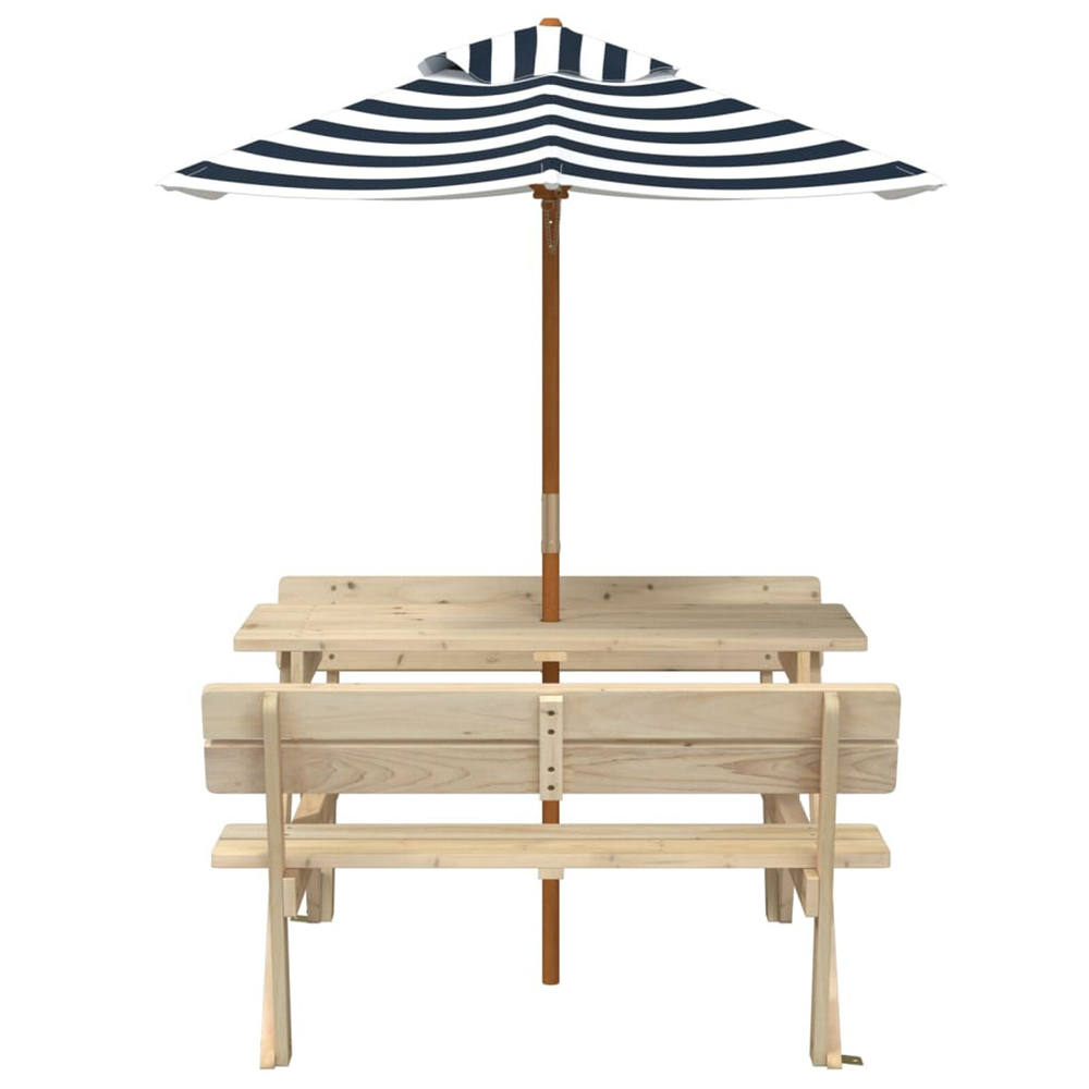Zivelo Outdoor Solid Wood Picnic Table Set with Blue Umbrella in Natural