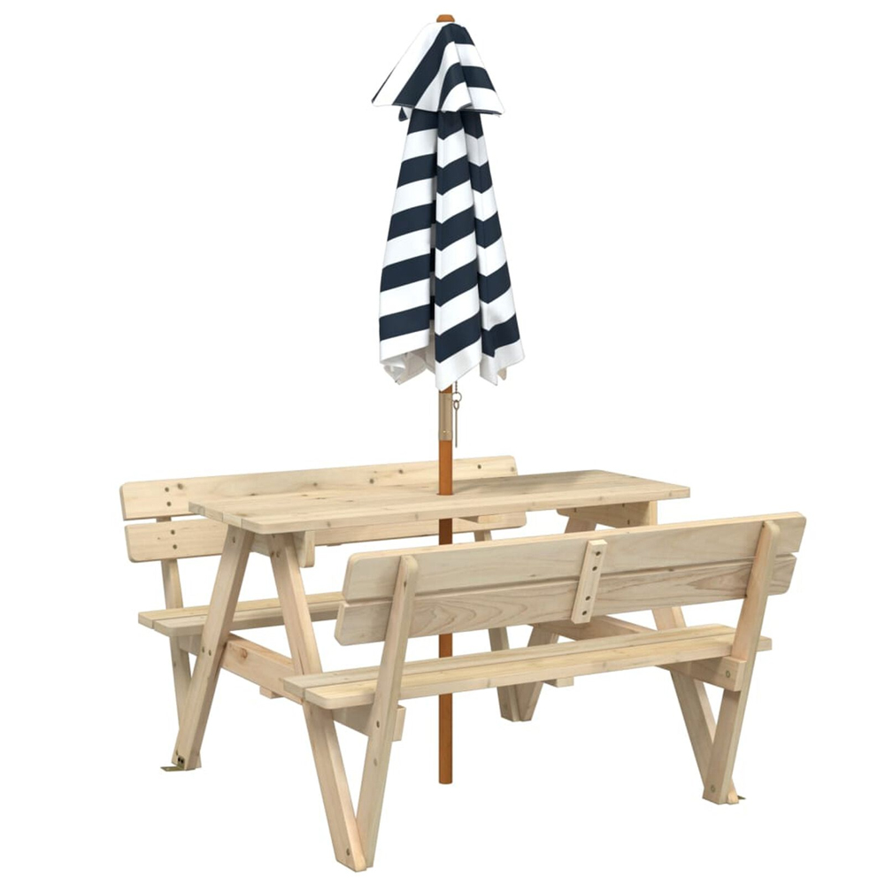 Zivelo Outdoor Solid Wood Picnic Table Set with Blue Umbrella in Natural