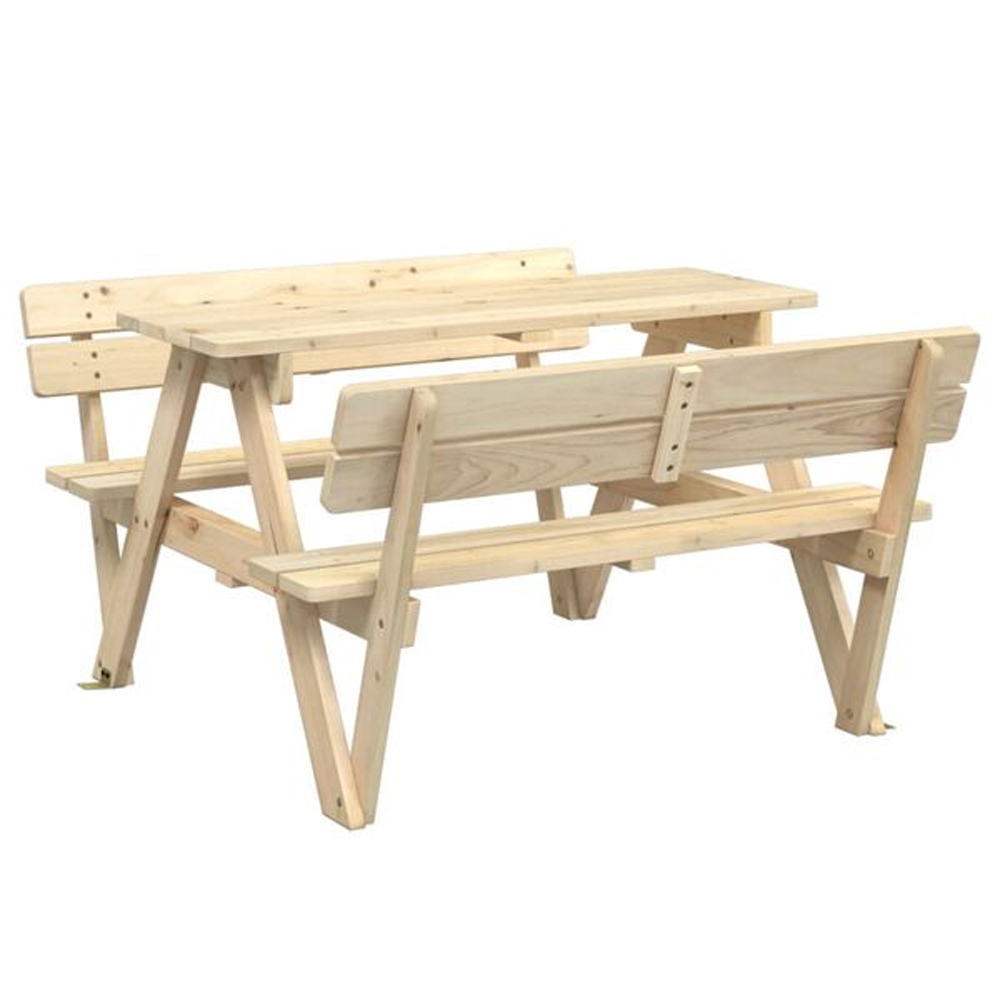 Zivelo Outdoor Solid Wood Picnic Table Set with Blue Umbrella in Natural