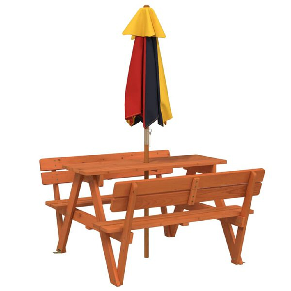 Zivelo Outdoor Solid Wood Picnic Table Set with Multicolour Umbrella in Dark Brown