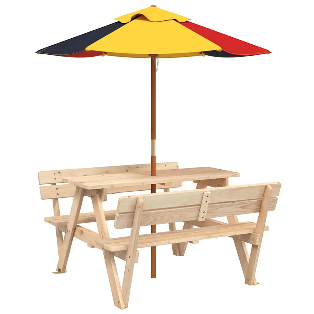 Zivelo Outdoor Solid Wood Picnic Table Set with Multicolour Umbrella in Natural