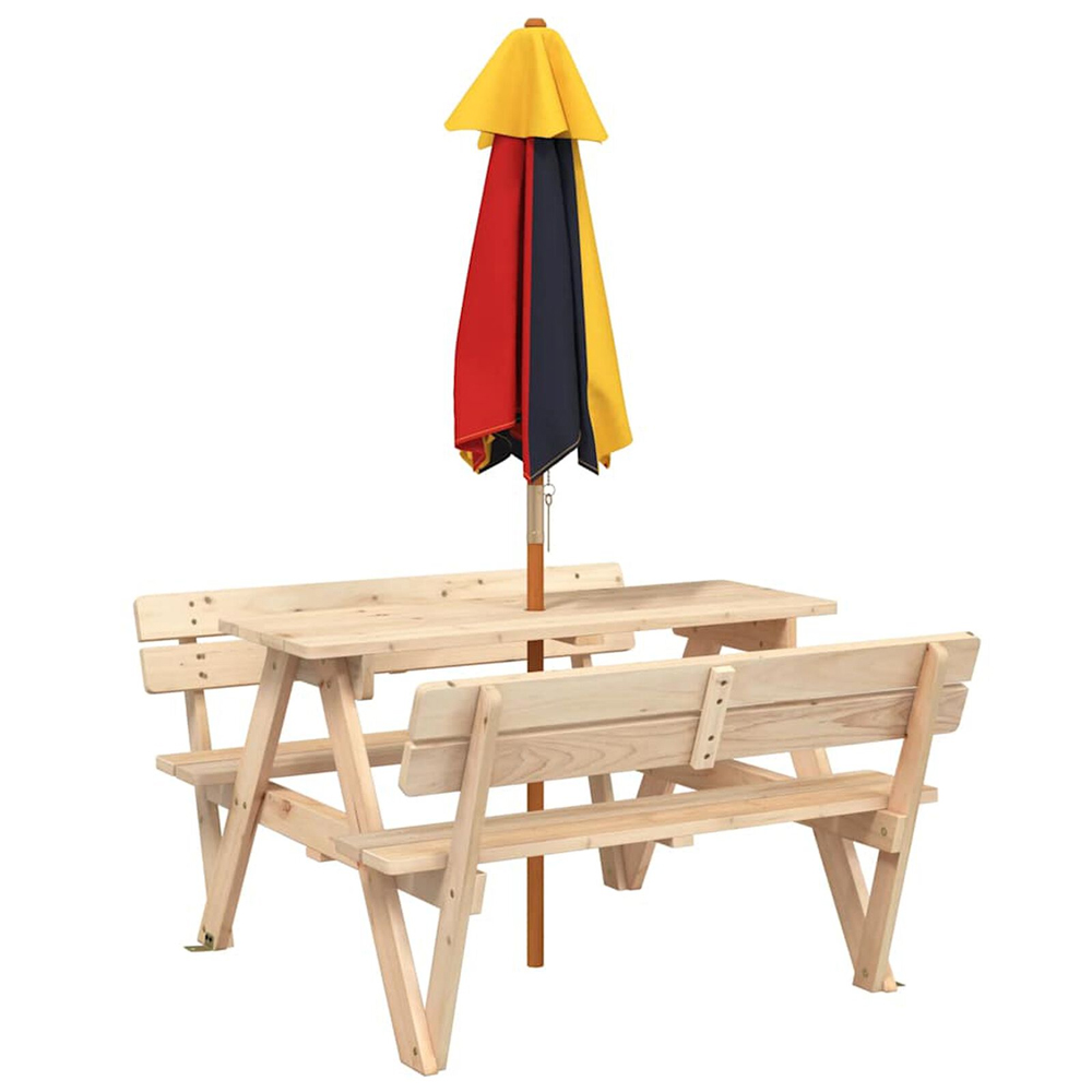 Zivelo Outdoor Solid Wood Picnic Table Set with Multicolour Umbrella in Natural
