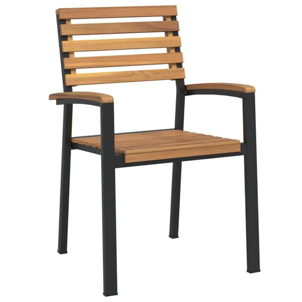 Zivora Garden Acacia Wood 200cm Dining Table with 6 Chairs in Black and Brown