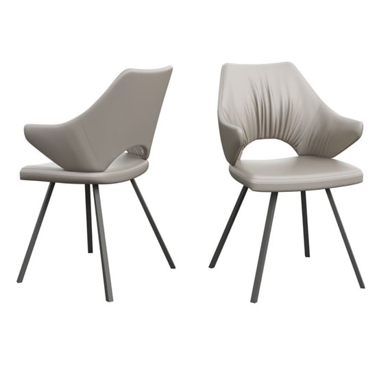 Zoyati Taupe Faux Leather Dining Chairs In Pair