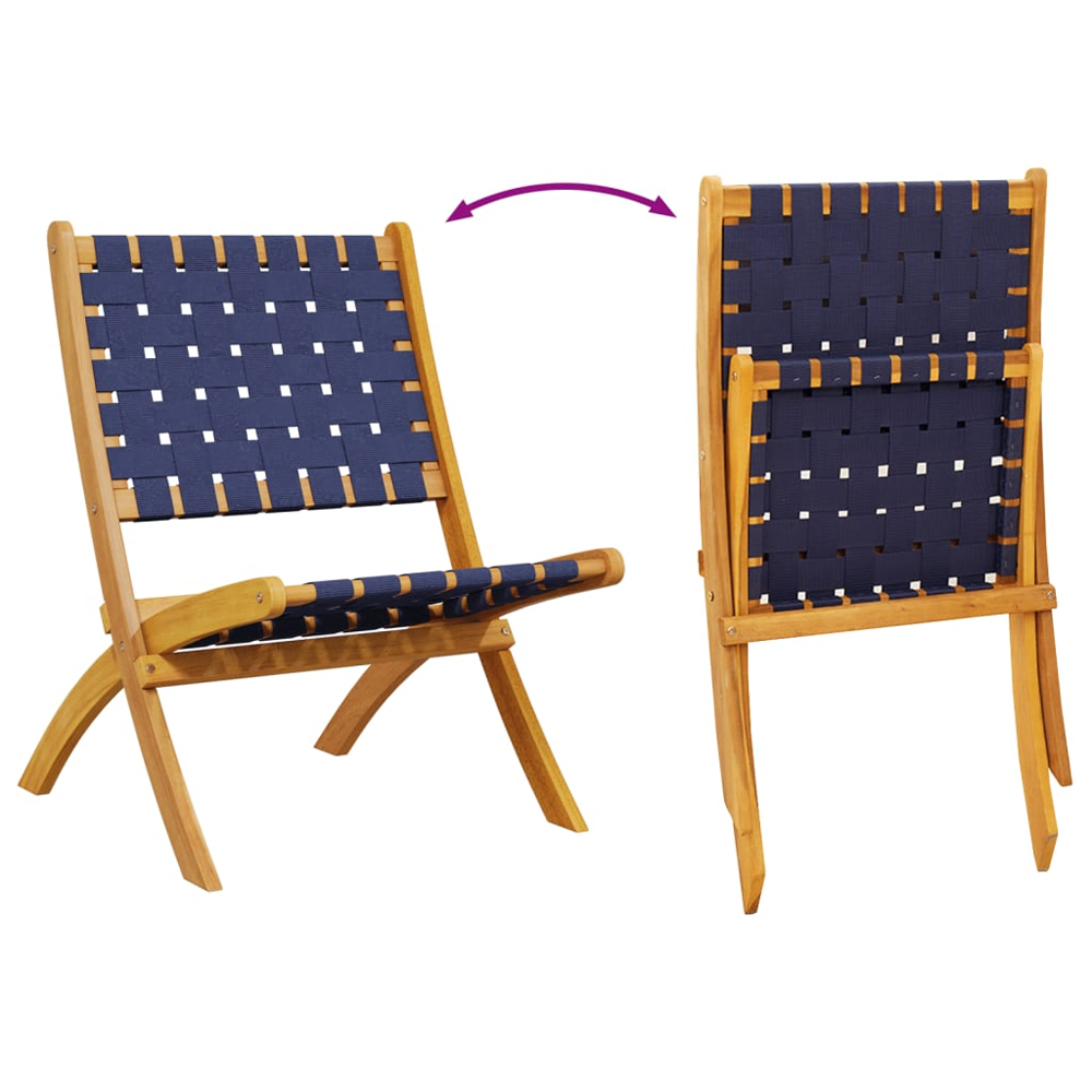Zoreva Garden Blue Fabric Folding Armchair with Acacia Wood Frame in Pair