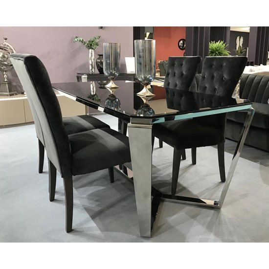 Zota Blackwood Glass Dining Table With 4 Pembroke Chairs
