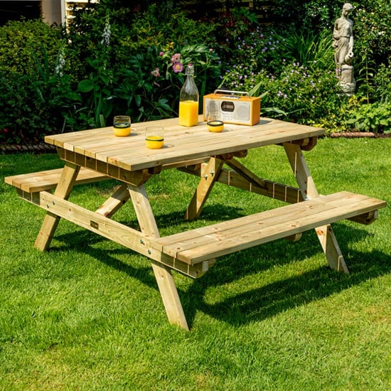 Product photograph of Zox Wooden 4 Seater Picnic Dining Set In Natural Timber from Furniture in Fashion