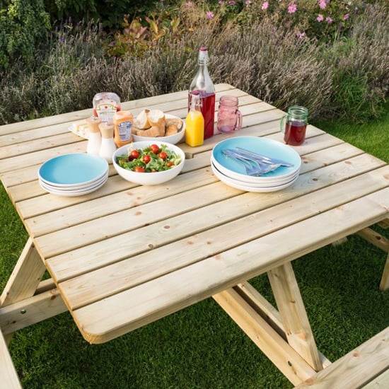Zox Square Wooden 8 Seater Picnic Dining Set In Natural Timber_4