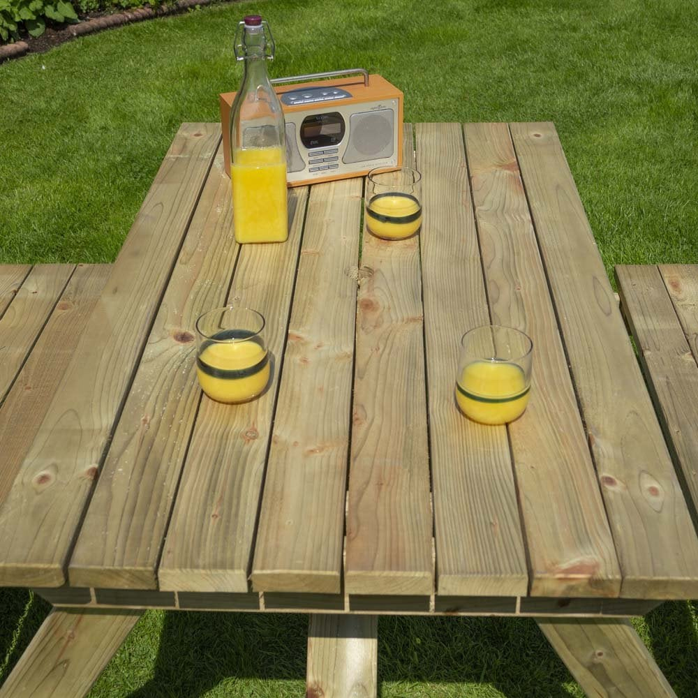 Zox Wooden Garden Rectangular 4 Seater Picnic Table In Natural