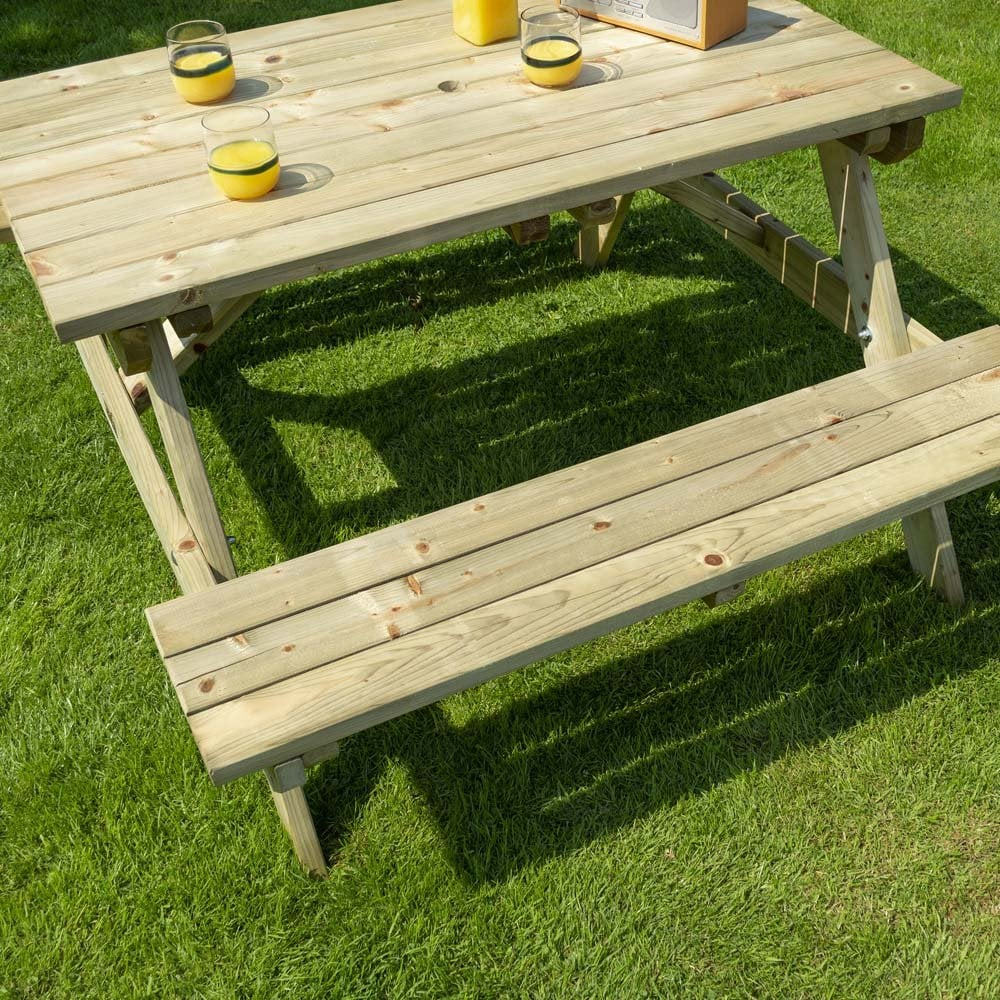 Zox Wooden Garden Rectangular 4 Seater Picnic Table In Natural