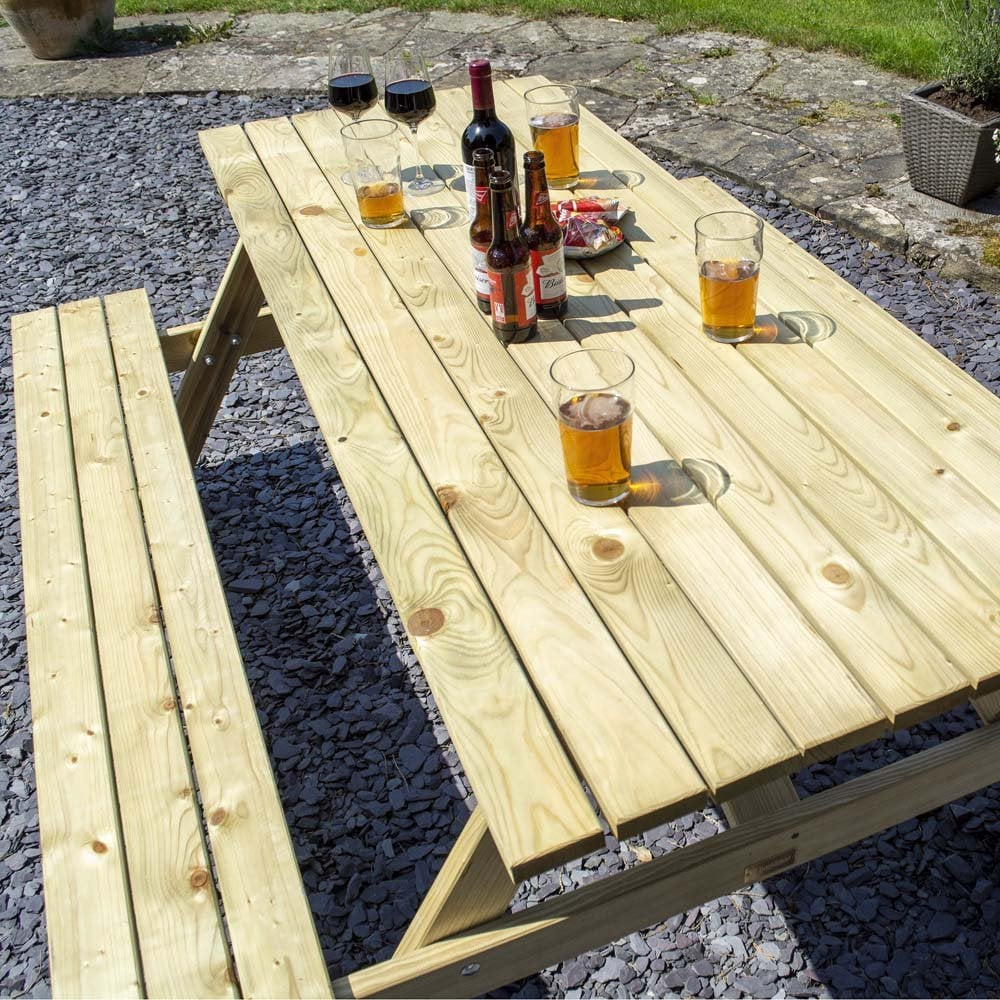 Zox Wooden Garden Rectangular 8 Seater Picnic Table In Natural