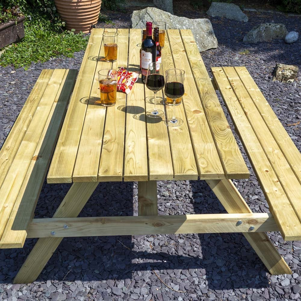 Zox Wooden Garden Rectangular 8 Seater Picnic Table In Natural