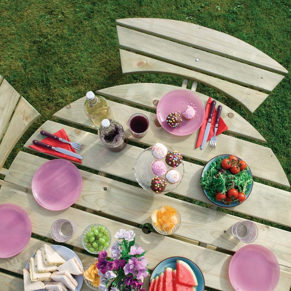 Zox Wooden Garden Round 8 Seater Picnic Table In Natural