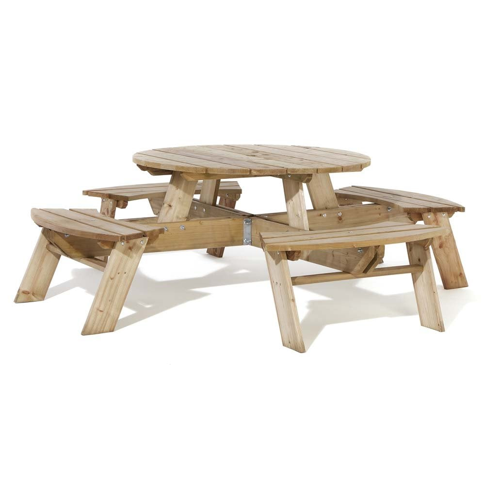Zox Wooden Garden Round 8 Seater Picnic Table In Natural