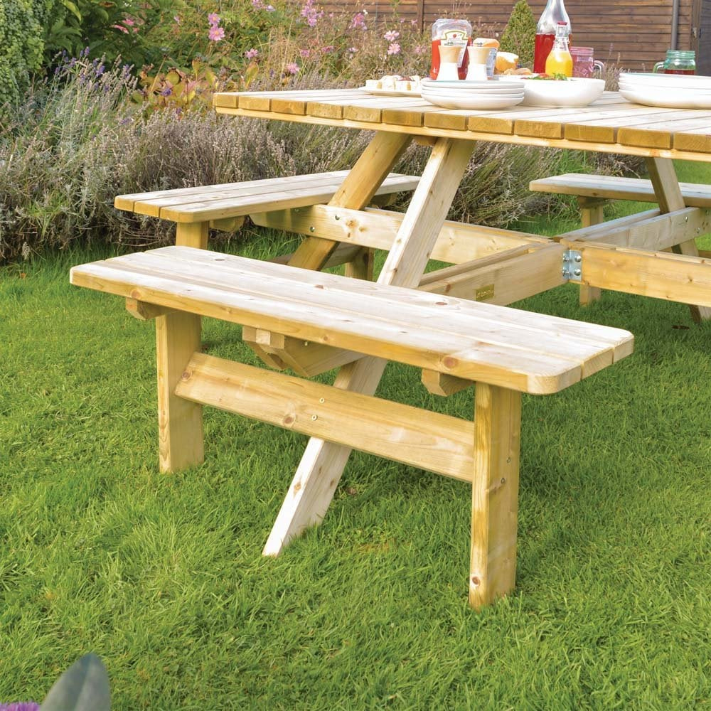 Zox Wooden Garden Square 8 Seater Picnic Table In Natural