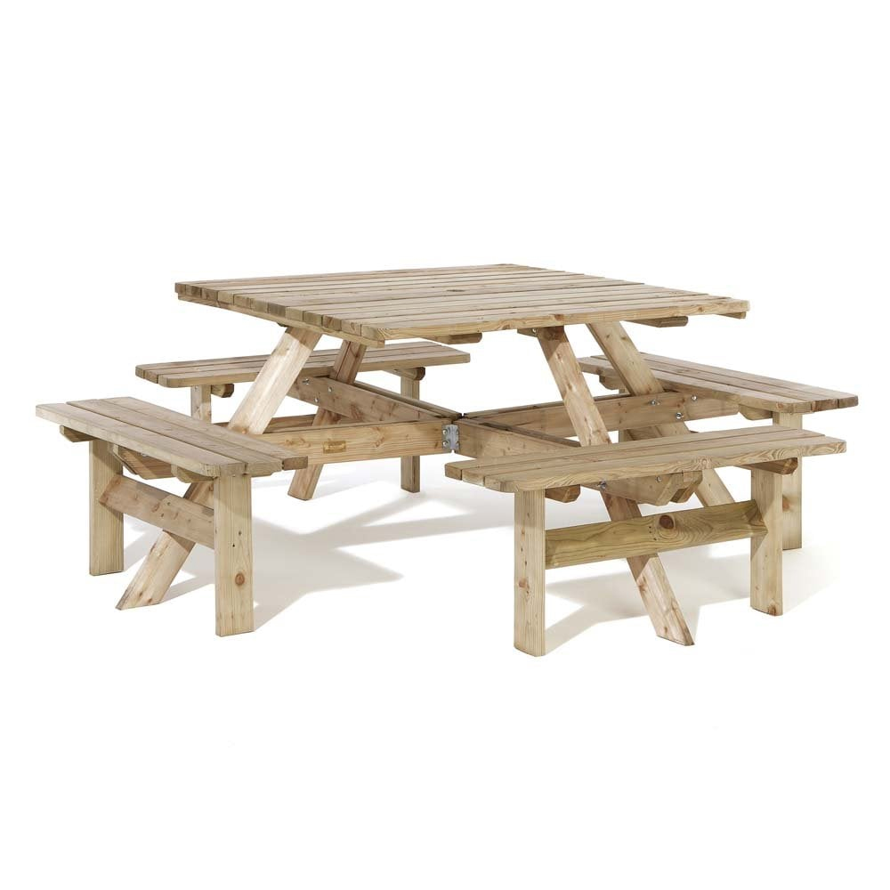 Zox Wooden Garden Square 8 Seater Picnic Table In Natural