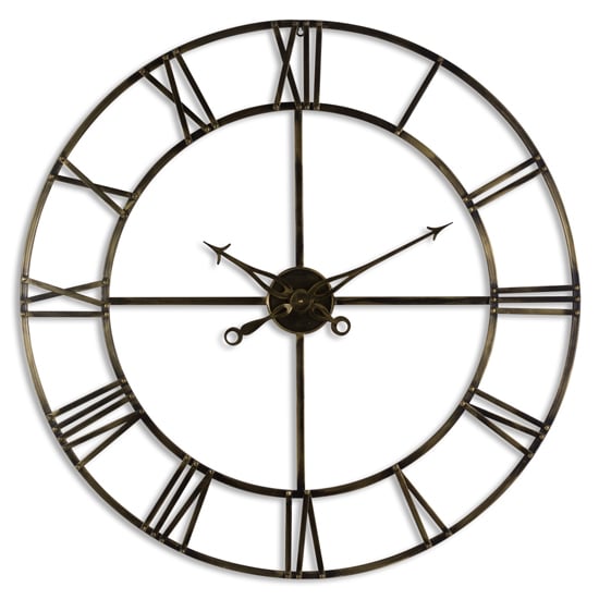 Product photograph of Zulia Large Skeleton Metal Wall Clock In Antique Brass from Furniture in Fashion