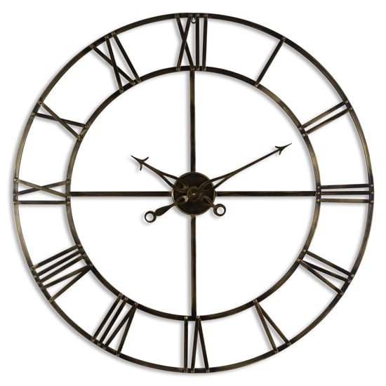 Zulia Large Skeleton Metal Wall Clock In Antique Brass