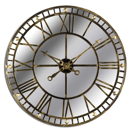 Zulia Large Skeleton Mirrored Wall Clock In Antique Brass Furniture Fashion - Brass Wall Clock Large