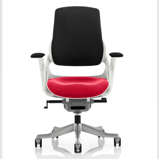 Photo of Zure black back office chair with bergamot cherry seat