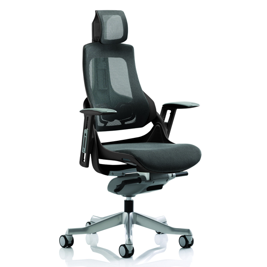 Product photograph of Zure Black Frame Headrest Office Chair In Charcoal With Arms from Furniture in Fashion