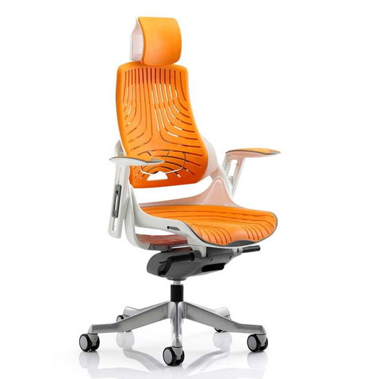 Photo of Zure executive headrest office chair in gel orange with arms