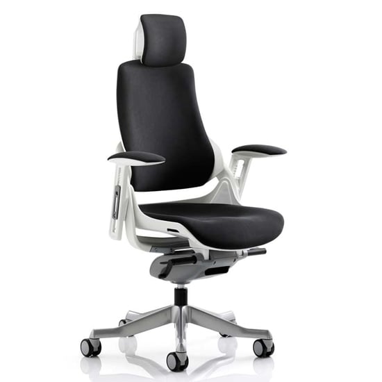 Zure Fabric Executive Headrest Office Chair In Black With Arms