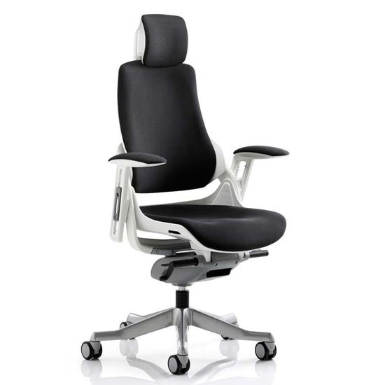 Product photograph of Zure Fabric Executive Headrest Office Chair In Black With Arms from Furniture in Fashion