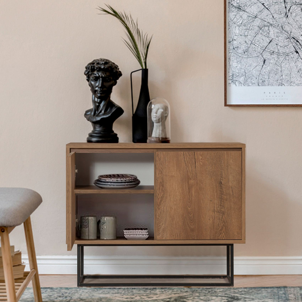 Zuri Wooden Console Table with 2 Doors in Walnut and Black